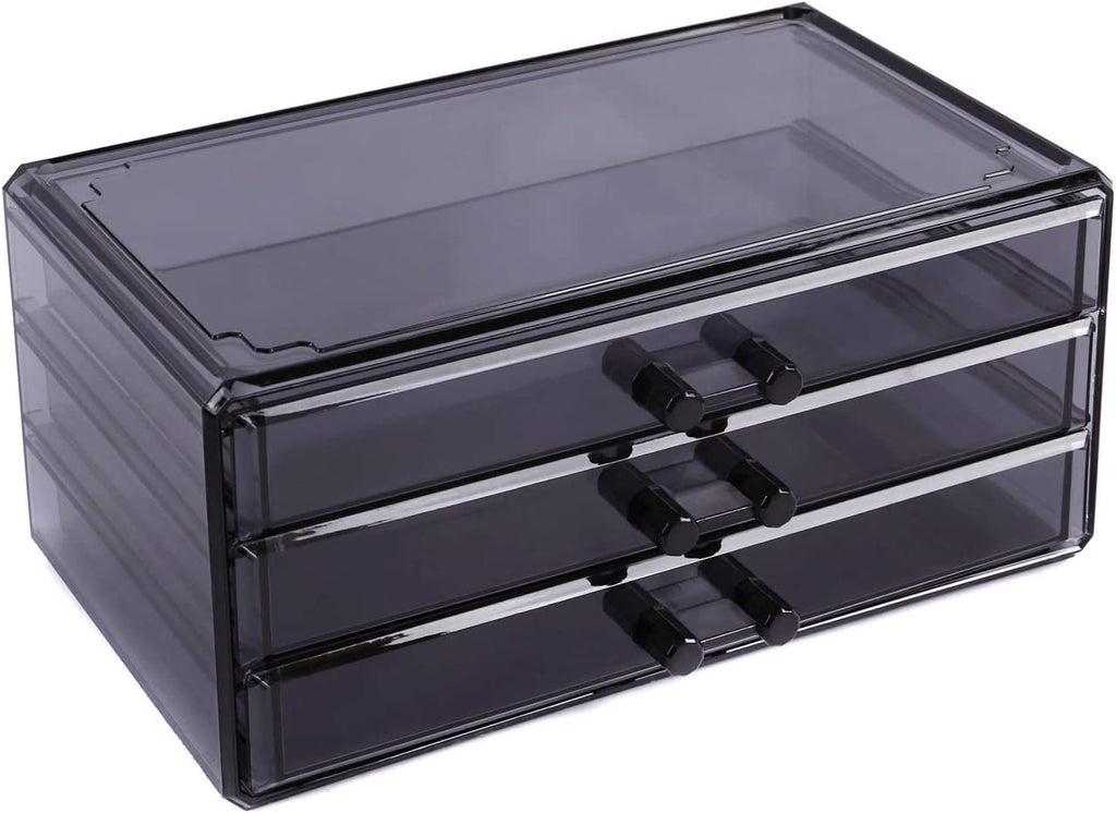 Ikee Design Cosmetics Makeup and Jewelry Storage Case Display, Stylish Bathroom Case Great for Lipstick, Nail Polish, Brushes, Jewelry and More, Overall: 9 1/4"W X 5 3/8"D X 11 5/8"H, Gray