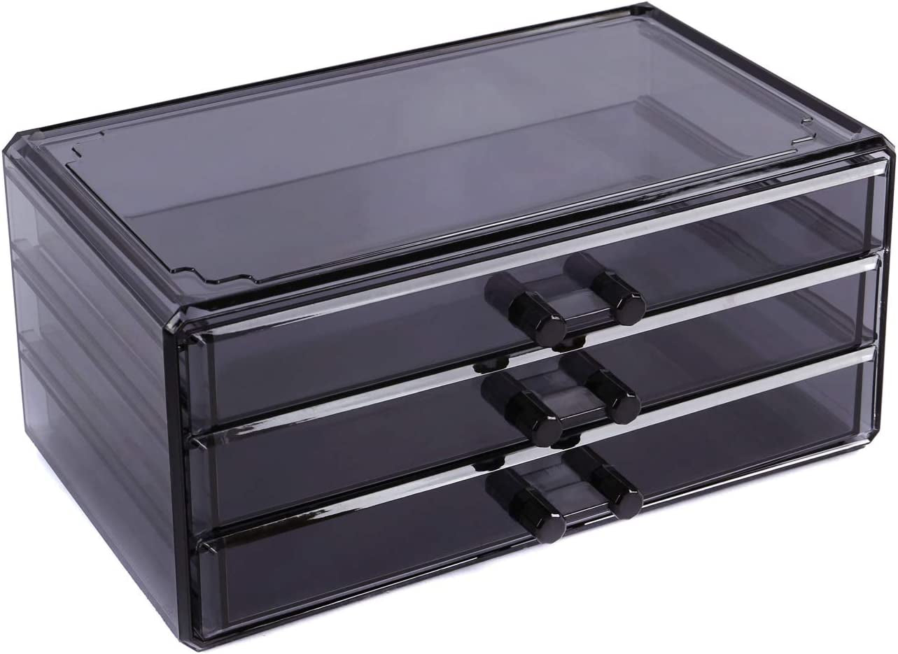 Ikee Design Cosmetics Makeup and Jewelry Storage Case Display, Stylish Bathroom Case Great for Lipstick, Nail Polish, Brushes, Jewelry and More, Overall: 9 1/4"W X 5 3/8"D X 11 5/8"H, Gray