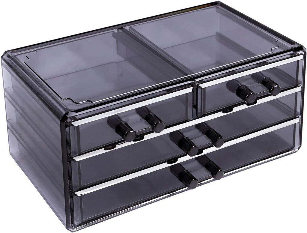 Ikee Design Cosmetics Makeup and Jewelry Storage Case Display, Stylish Bathroom Case Great for Lipstick, Nail Polish, Brushes, Jewelry and More, Overall: 9 1/4"W X 5 3/8"D X 11 5/8"H, Gray