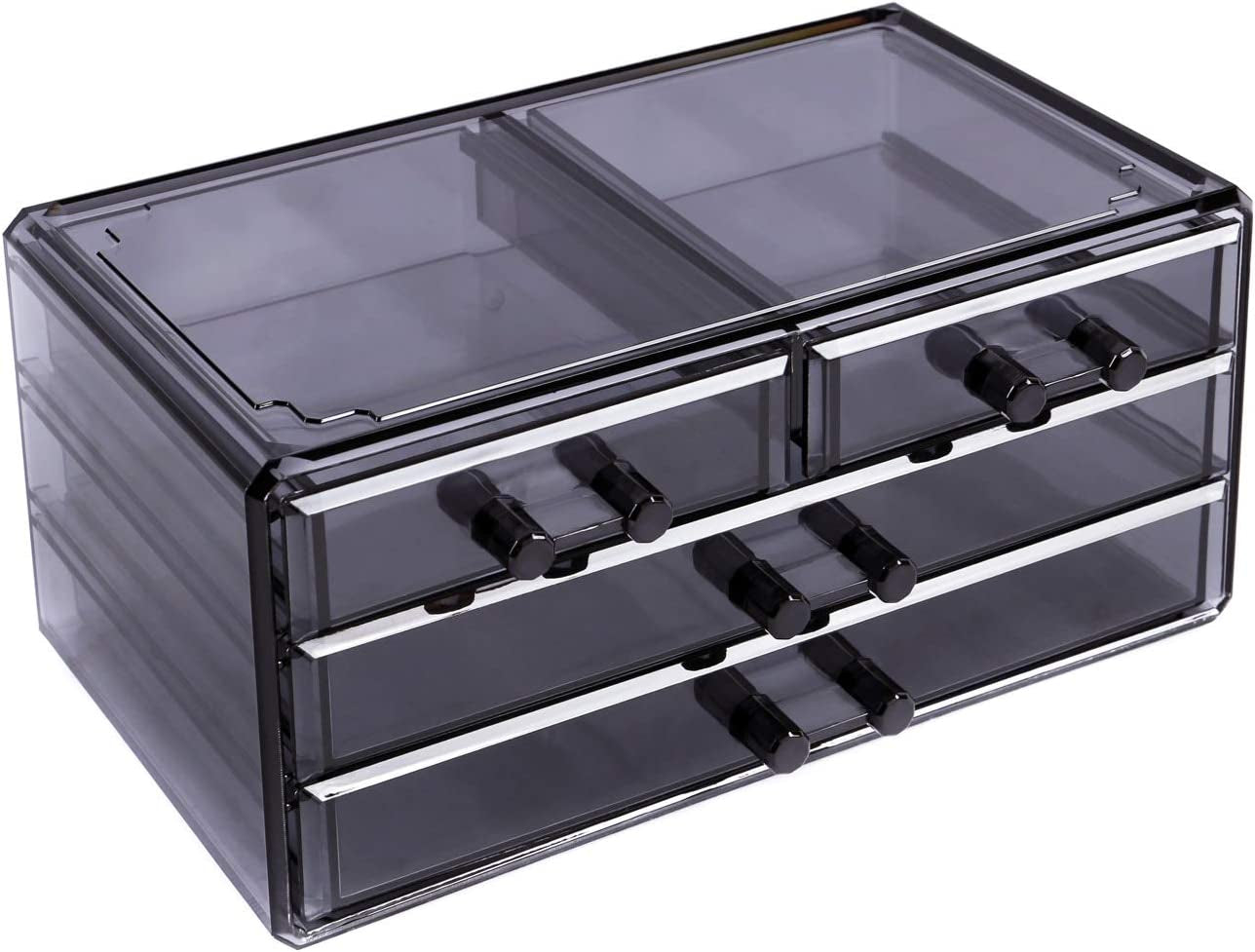 Ikee Design Cosmetics Makeup and Jewelry Storage Case Display, Stylish Bathroom Case Great for Lipstick, Nail Polish, Brushes, Jewelry and More, Overall: 9 1/4"W X 5 3/8"D X 11 5/8"H, Gray