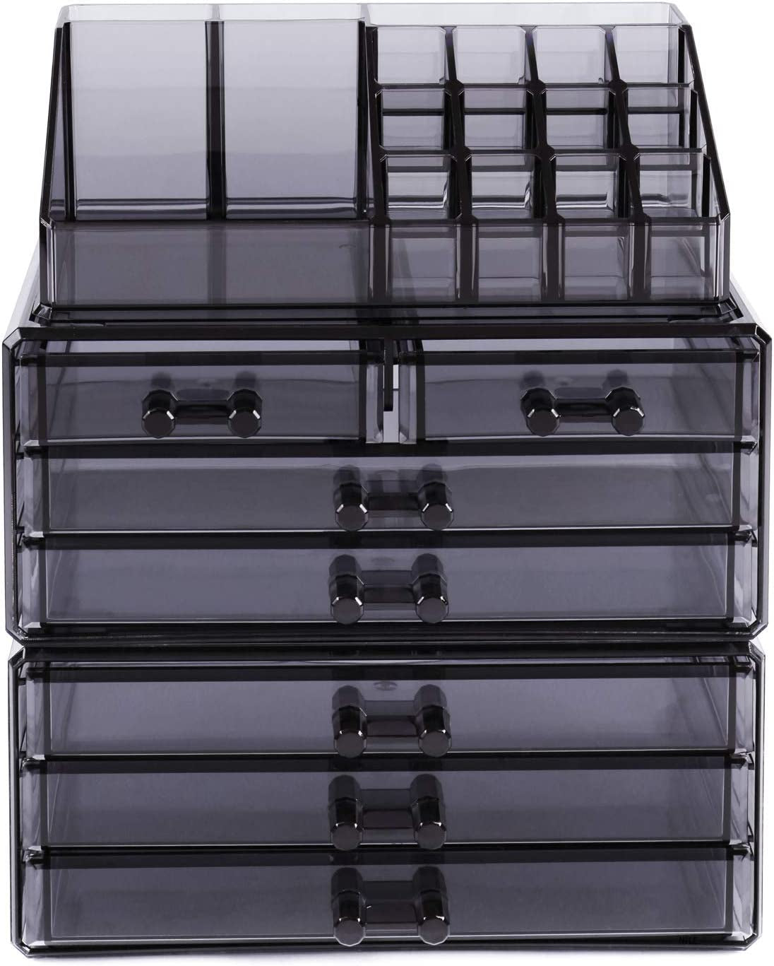 Ikee Design Cosmetics Makeup and Jewelry Storage Case Display, Stylish Bathroom Case Great for Lipstick, Nail Polish, Brushes, Jewelry and More, Overall: 9 1/4"W X 5 3/8"D X 11 5/8"H, Gray