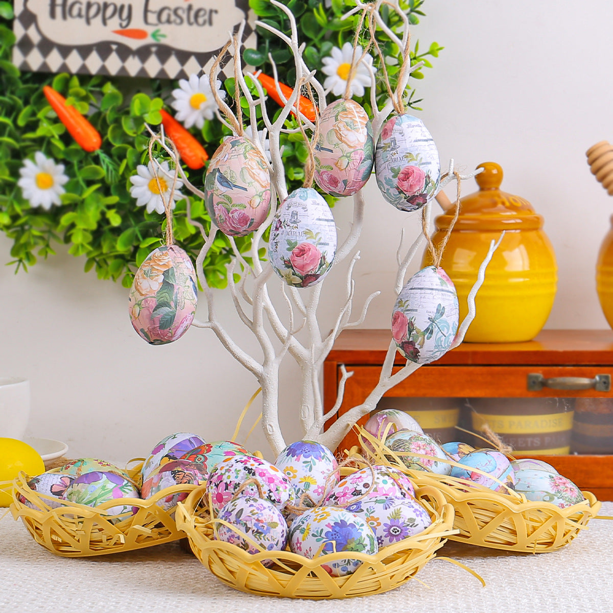 Easter Egg Ornaments Diy Knitted Basket Painted
