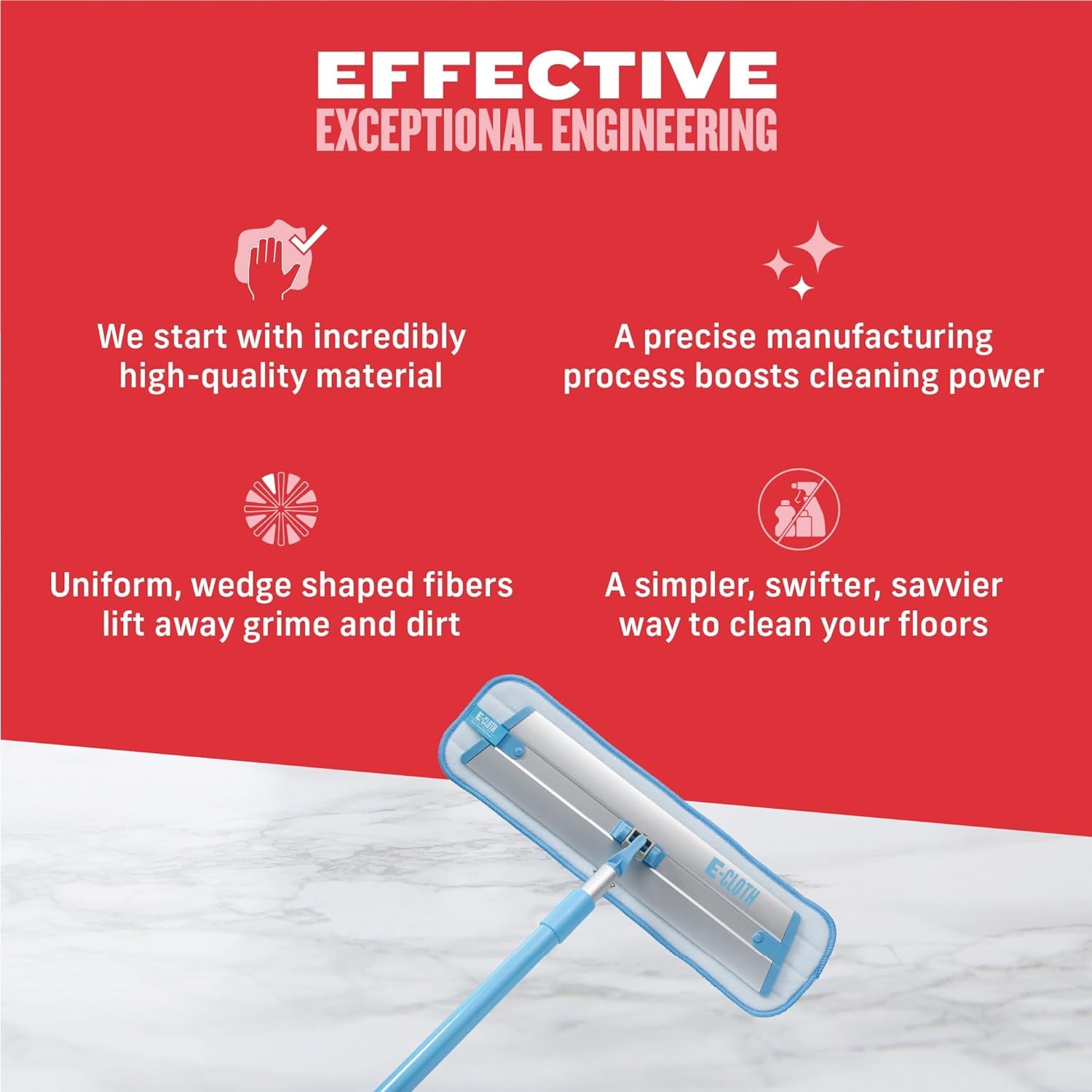 E-Cloth Deep Clean Mop, Microfiber Mop, Perfect Floor Cleaner for Hardwood, Laminate, Tile and Stone Flooring, Washable and Reusable, 100 Wash Promise