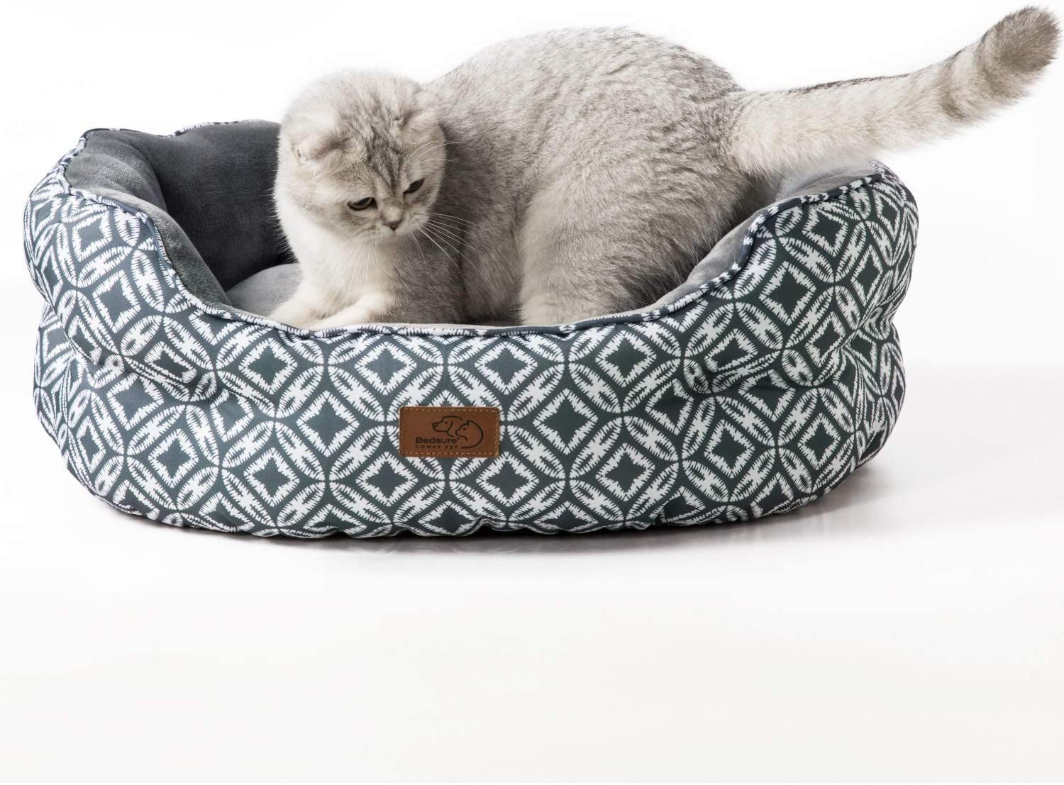 Bedsure Small Dog Bed for Small Dogs, Indoor Cats, round Super Soft Plush Flannel Washable Puppy Beds, Slip-Resistant Oxford Bottom, Coin Print Grey
