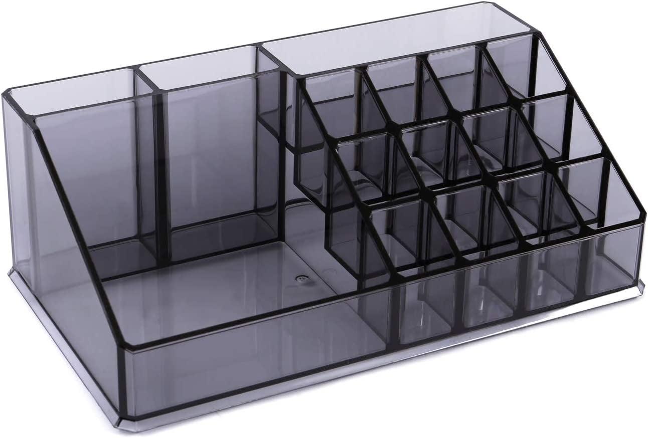 Ikee Design Cosmetics Makeup and Jewelry Storage Case Display, Stylish Bathroom Case Great for Lipstick, Nail Polish, Brushes, Jewelry and More, Overall: 9 1/4"W X 5 3/8"D X 11 5/8"H, Gray