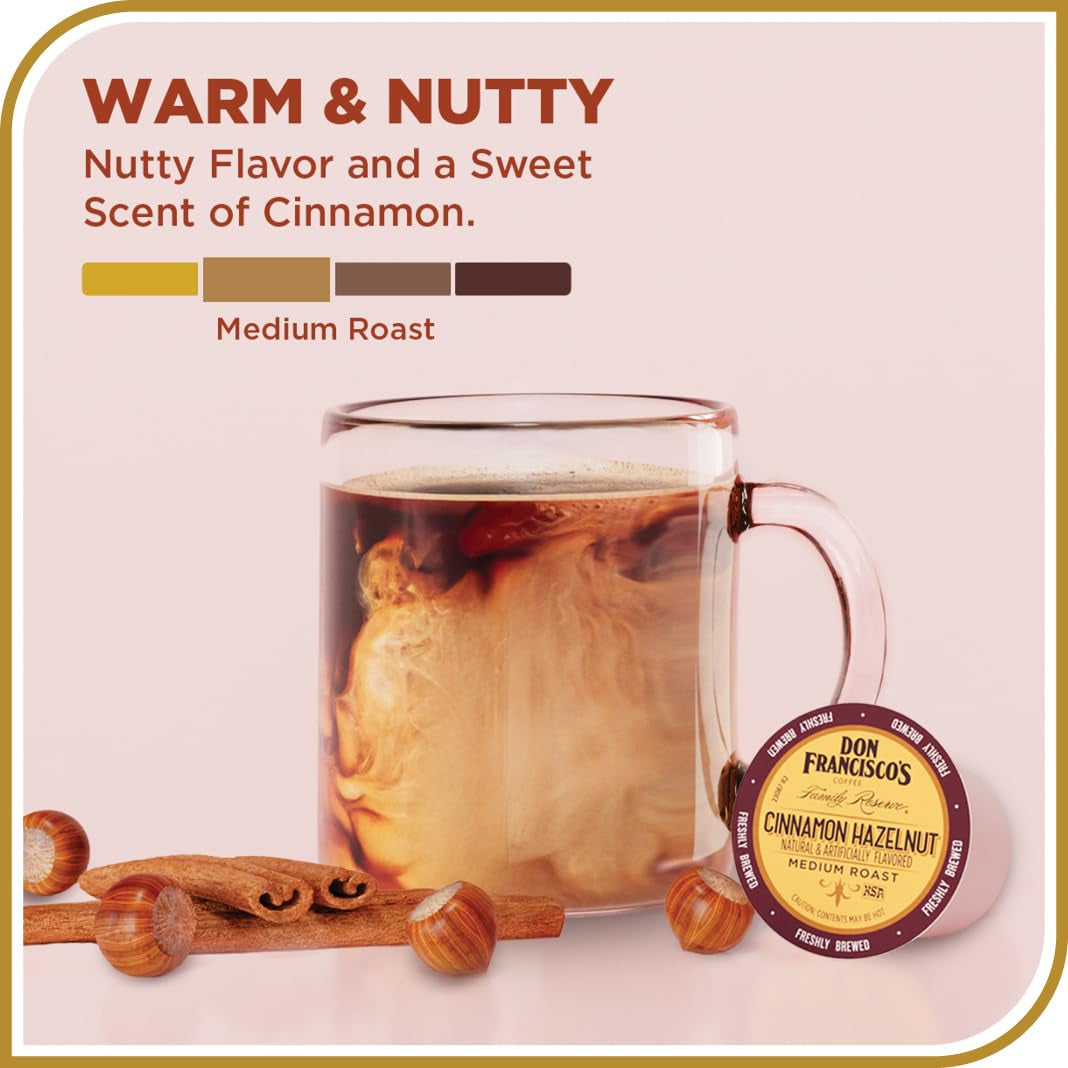 Don Francisco'S Cinnamon Hazelnut Flavored Coffee Pods, 55 Count, Medium Roast, Compatible with Keurig Brewers