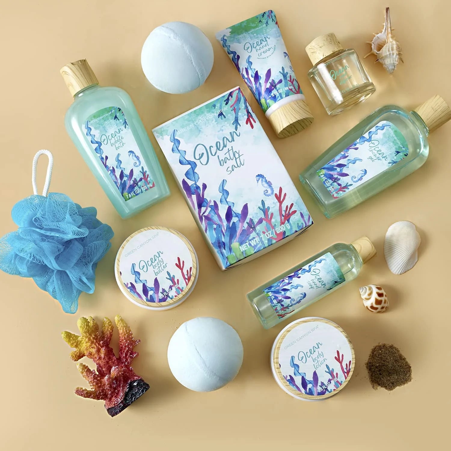 Bath Gift Baskets for Women - 12 Pcs Ocean Spa Gift Sets, Luxury Valentines Day Gifts for Her