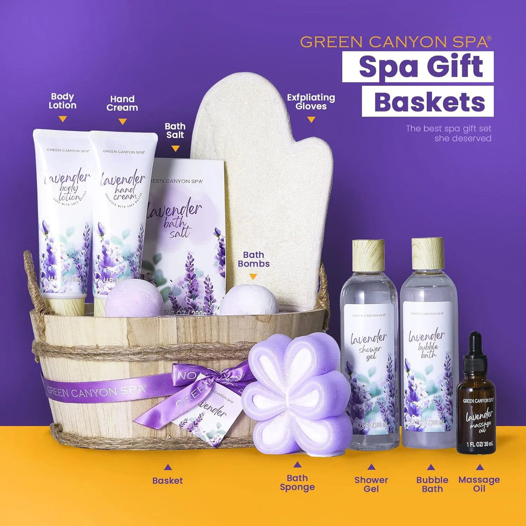 Bath Gift Sets for Women, 11Pcs Lavender Spa Baskets Gift Kits, Relaxing Valentines Day Birthday Gifts for Mom Her