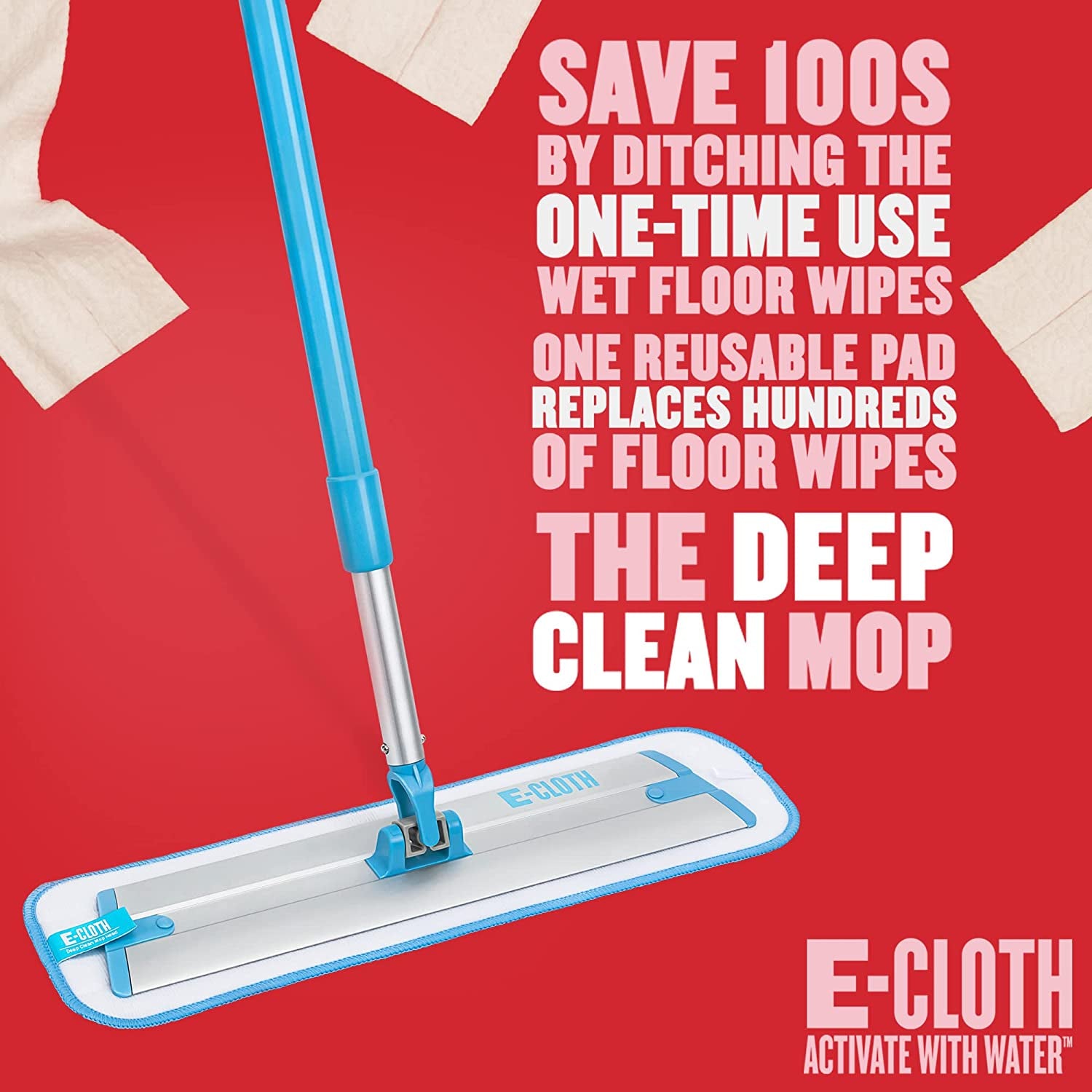 E-Cloth Deep Clean Mop, Microfiber Mop, Perfect Floor Cleaner for Hardwood, Laminate, Tile and Stone Flooring, Washable and Reusable, 100 Wash Promise