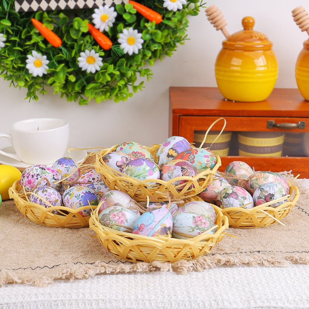 Easter Egg Ornaments Diy Knitted Basket Painted