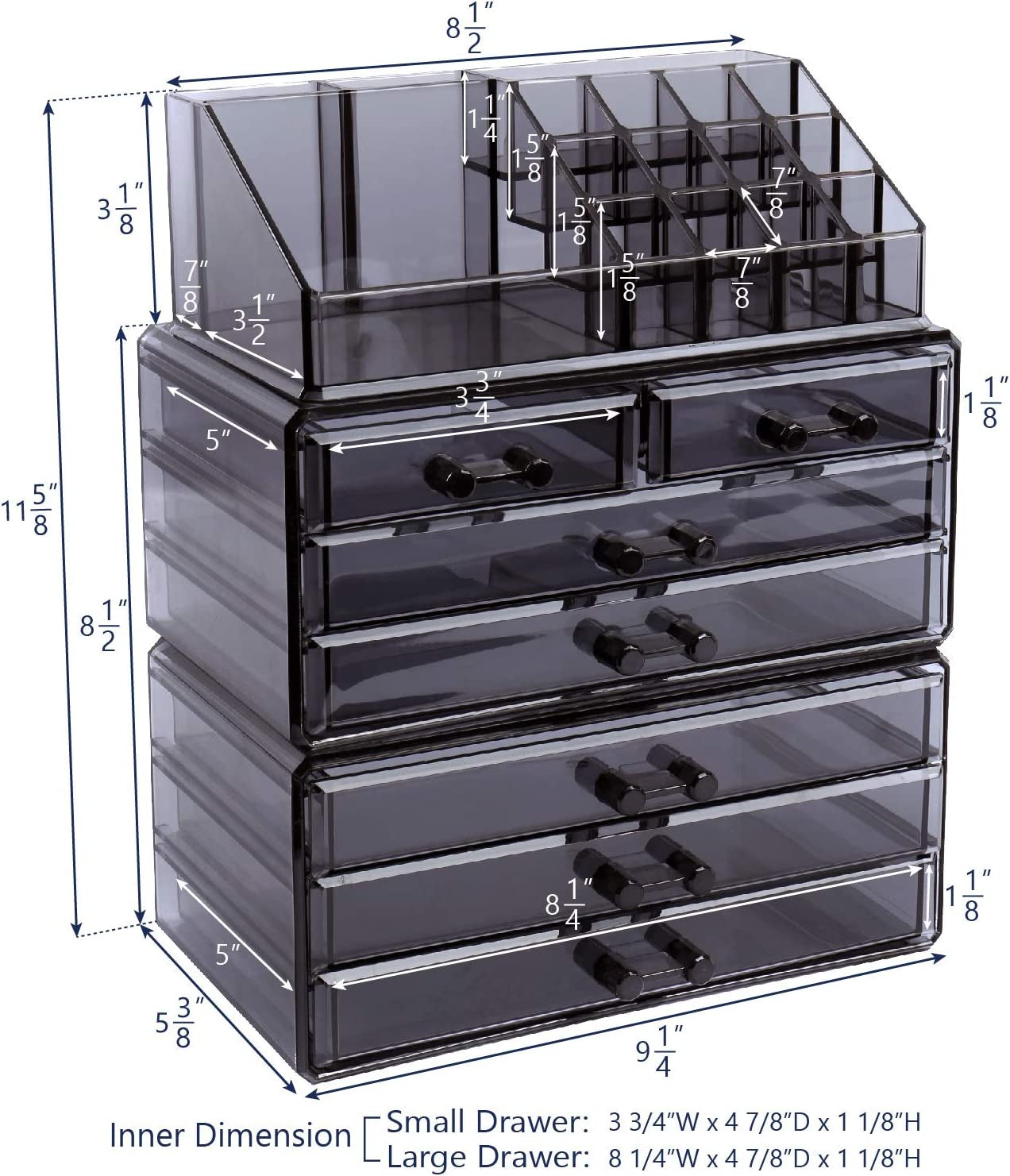 Ikee Design Cosmetics Makeup and Jewelry Storage Case Display, Stylish Bathroom Case Great for Lipstick, Nail Polish, Brushes, Jewelry and More, Overall: 9 1/4"W X 5 3/8"D X 11 5/8"H, Gray