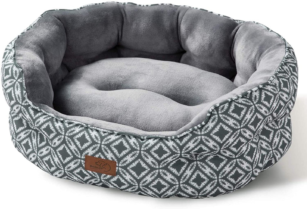Bedsure Small Dog Bed for Small Dogs, Indoor Cats, round Super Soft Plush Flannel Washable Puppy Beds, Slip-Resistant Oxford Bottom, Coin Print Grey