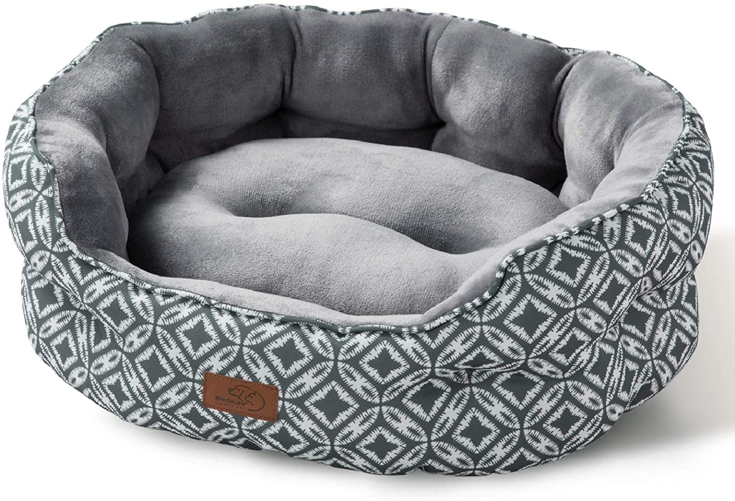 Bedsure Small Dog Bed for Small Dogs, Indoor Cats, round Super Soft Plush Flannel Washable Puppy Beds, Slip-Resistant Oxford Bottom, Coin Print Grey