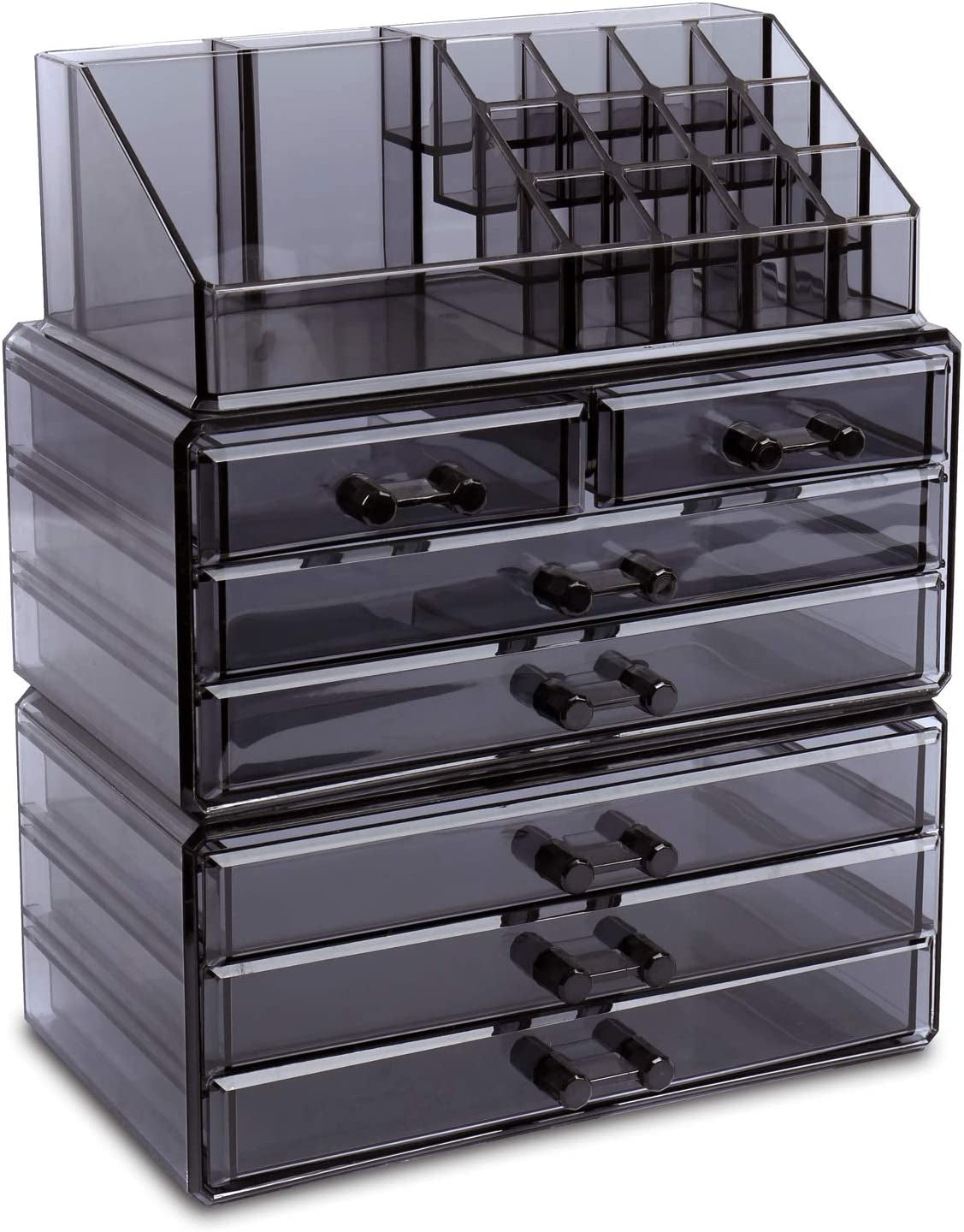 Ikee Design Cosmetics Makeup and Jewelry Storage Case Display, Stylish Bathroom Case Great for Lipstick, Nail Polish, Brushes, Jewelry and More, Overall: 9 1/4"W X 5 3/8"D X 11 5/8"H, Gray